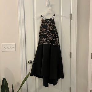 B. Darlin Black and Nude Lace Semi Formal Dress